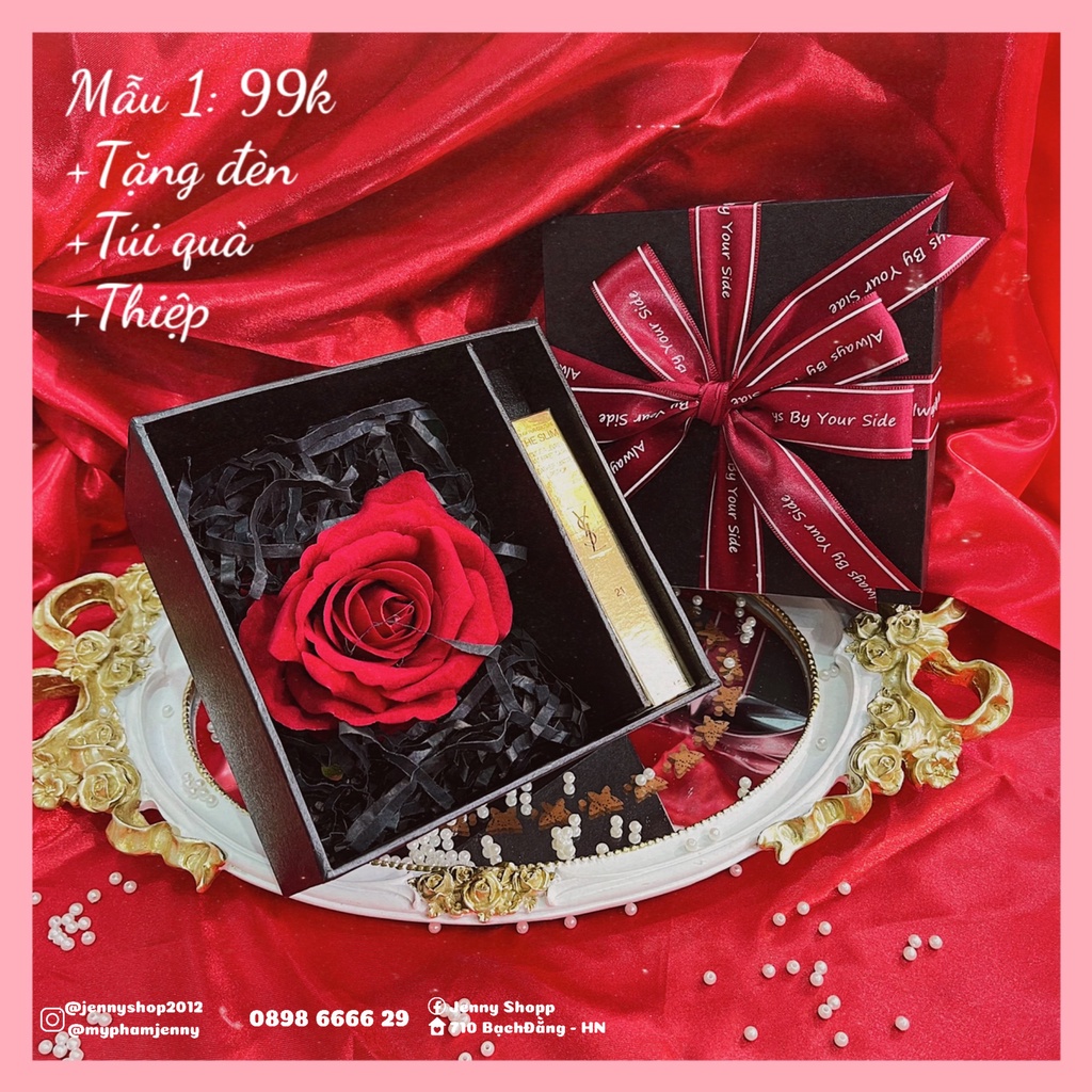 Kẹo Socola - Hoa Sáp - Hộp Hoa Đựng Son Quà Ngày 20/10 - Valentine - 8/3