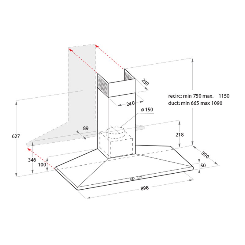 Máy Hút Mùi Treo Tường Mặt INOX Ariston AHC 9.7F AB X - Hàng chính hãng