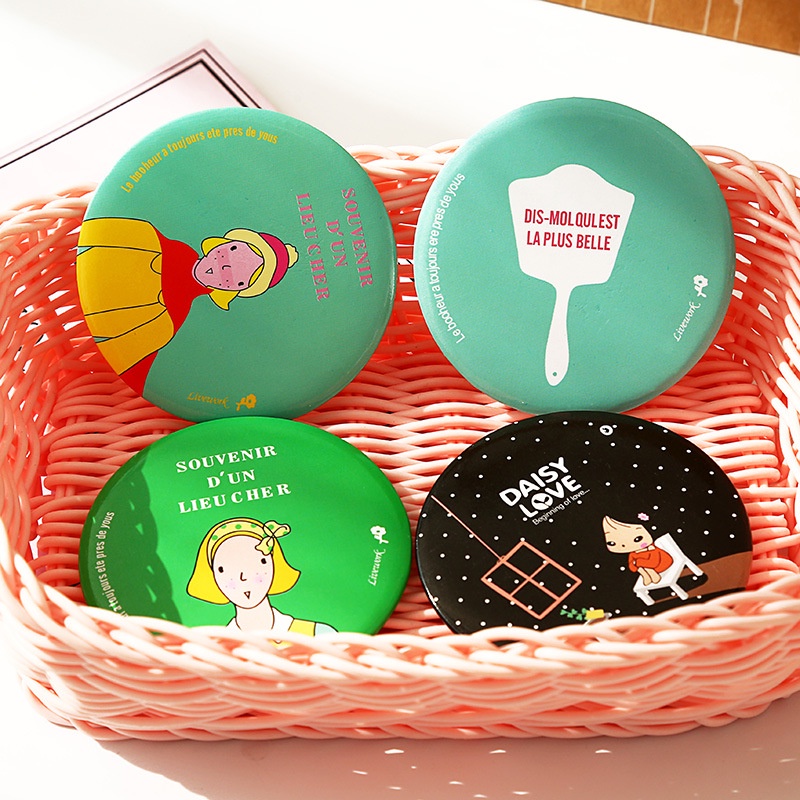 Cartoon Mini Portable Mirror Convenient Circular Hand Mirror Pocket Portable Makeup Mirror OLO