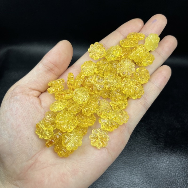 Cỏ 4 lá hổphách - dùng mix vòng tay, tết dây, vòng đá, dây cáp ☯ Hợp Ngũ Mệnh ☯ Hộ Thân, Bình An, Tài Lộc, May Mắn