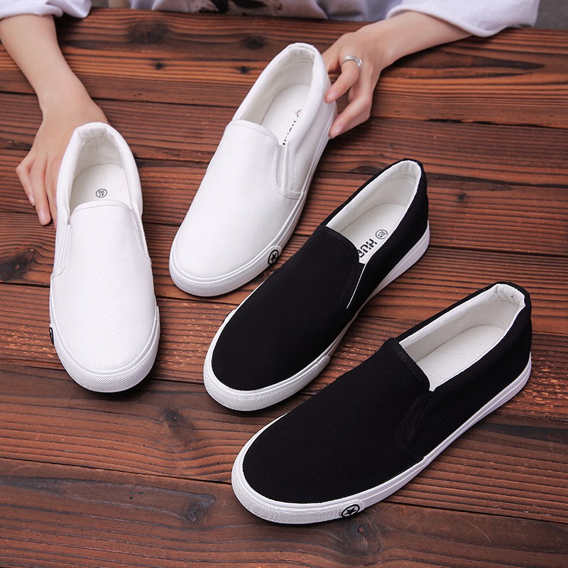Slip on nam nữ - Giày lười vải &quot;little star&quot; - Vải thô màu trắng full - Mã A511