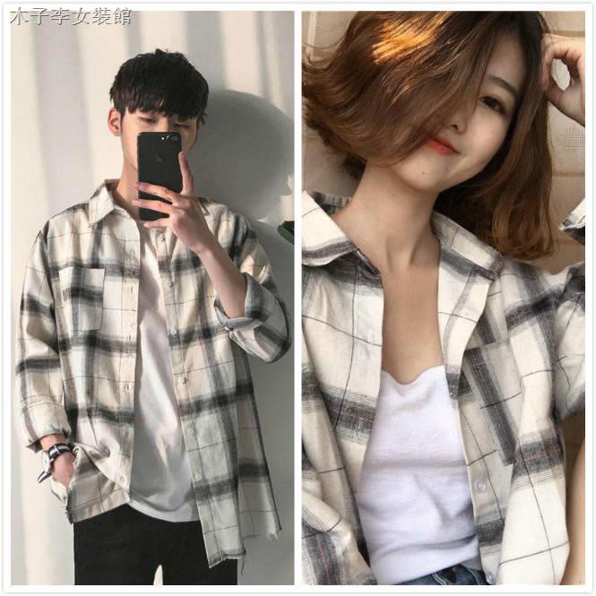👍👍✳♈▣Áo sơ mi tay dài kẻ sọc kiểu Hàn Quốc thời trang mùa hè 2019 cho các cặp đôi