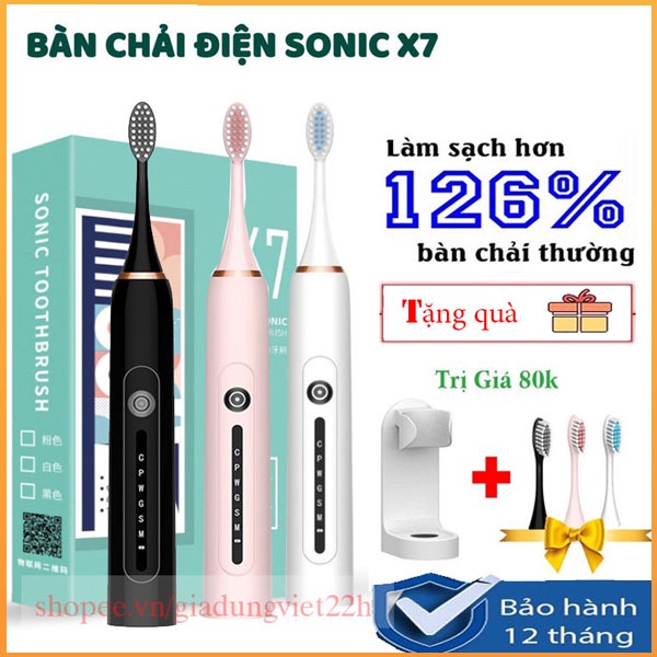 [Tặng quà] Bàn chải điện Sonic X7 bản nâng cấp chăm sóc răng tự động bằng công nghệ sóng âm tiêu chuẩn USA