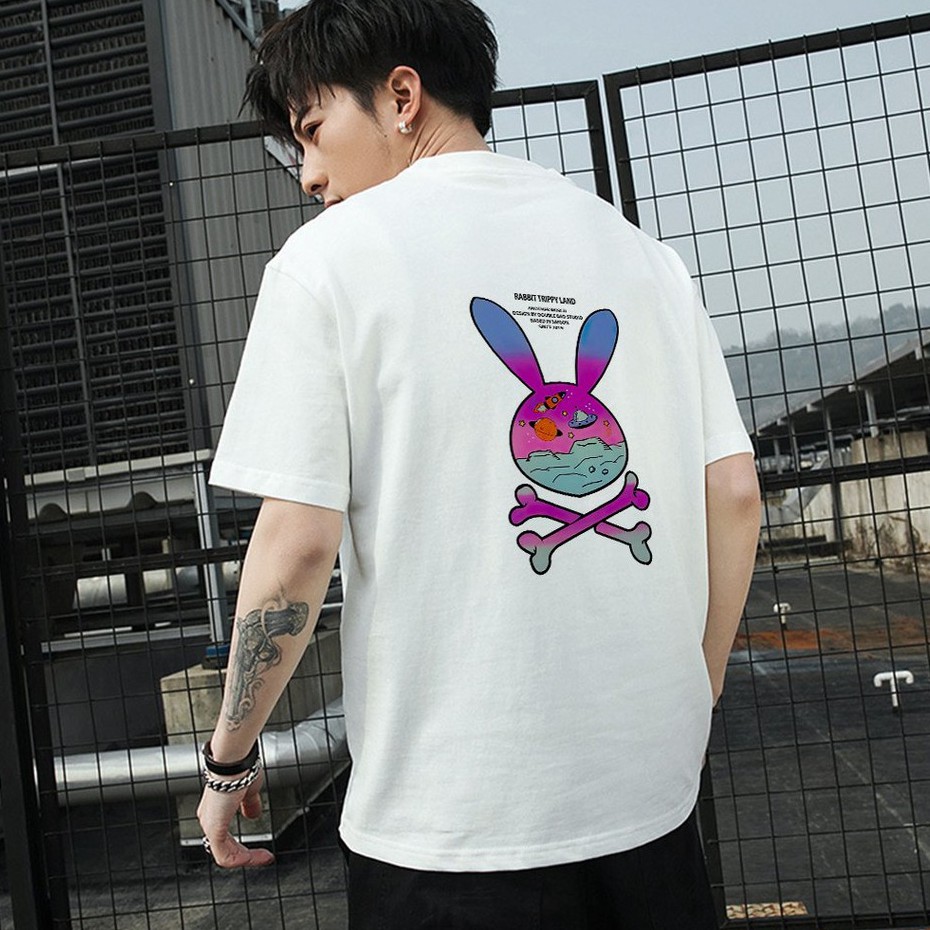 Áo Thun Nma Nữ Tay Lỡ Unisex In Thỏ Trippy Land ATIN13 - Áo Phông Unisex Trắng, Đen Tím, Vàng Nghệ, Xanh Chuối