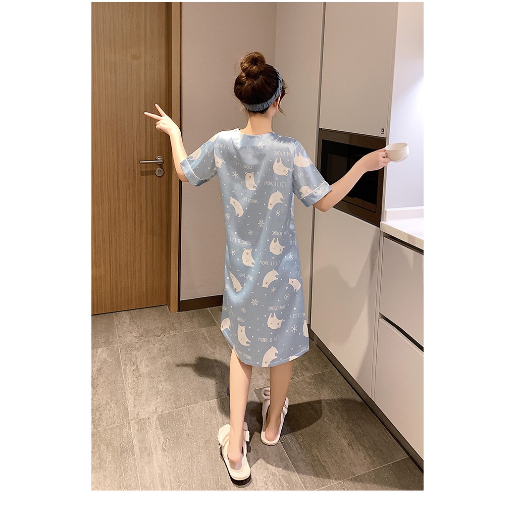 Đầm ngủ phi lụa tay ngắn mùa hè dễ thương , váy ngủ họa tiết dễ thương hàng Quảng Châu | BigBuy360 - bigbuy360.vn