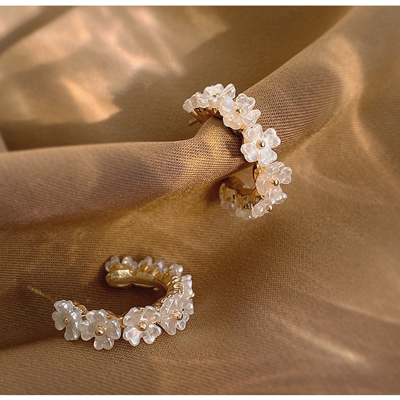 Bông Tai Mạ Bạc 925 Hình Hoa Dáng Chữ C Phong Cách Hàn Quốc Dành Cho Nữ