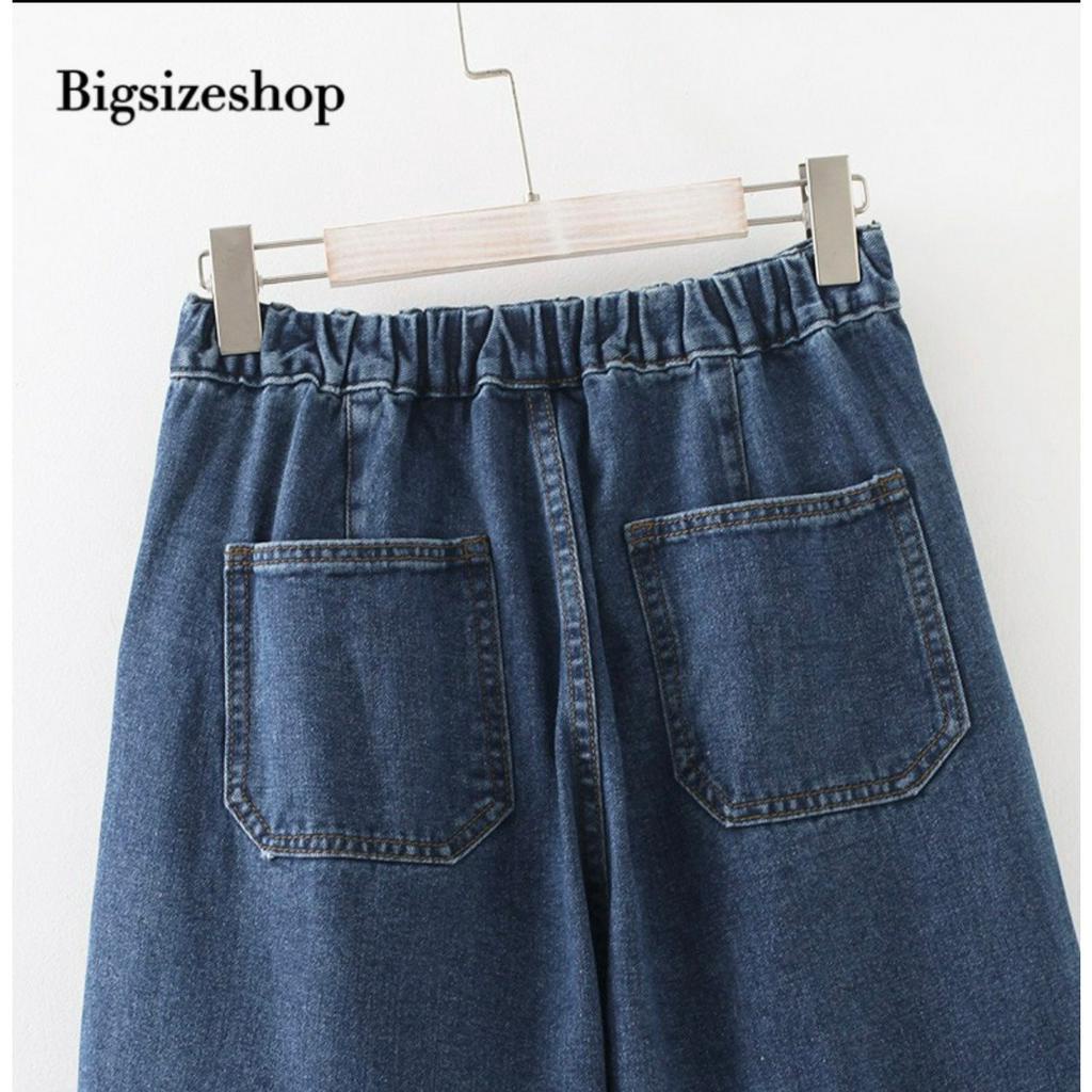 Quần Jean BAGGY Trơn  Lưng Thun Basic Bigsize, Jean Co Giãn 4 Chiều