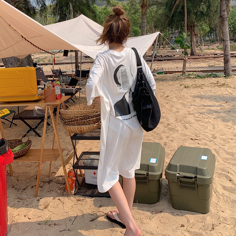 Đầm dài IELGY tay ngắn dáng rộng phong cách Hong Kong thời trang cho mẹ bầu