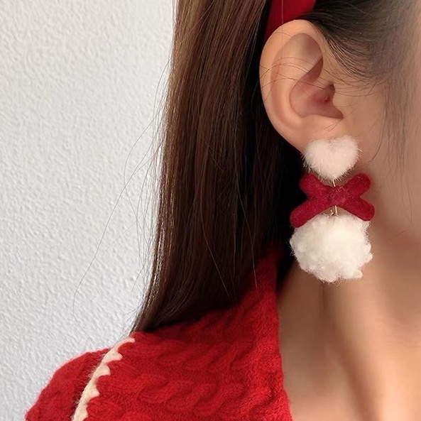 Khuyên Tai Nơ Đỏ Rượu Đính Ngọc Trai Nhân Tạo Phong Cách Cổ Điển Mới