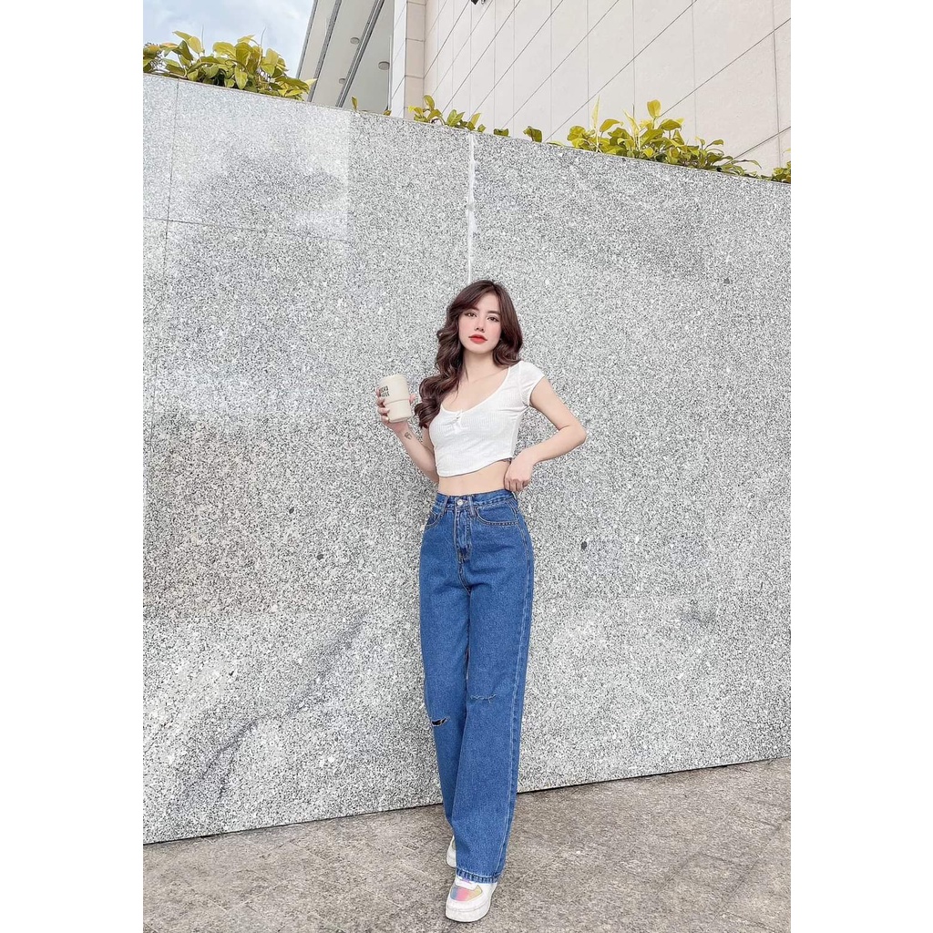 quần jean baggy nữ 321 rách ngối hot hit - hình thật tự chụp