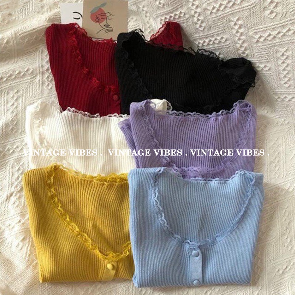 Áo babydoll len phối ren ngắn tay (hàng QC) - Ảnh thật