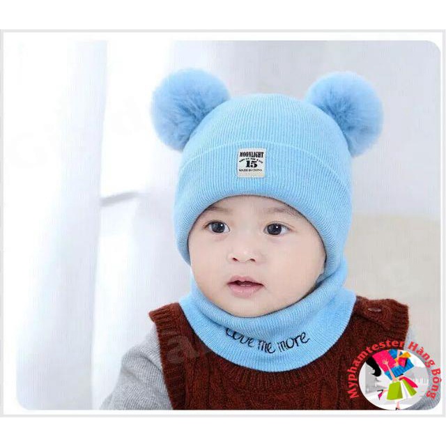 Bộ mũ gấu kèm khăn ống cho bé 0-12 tháng