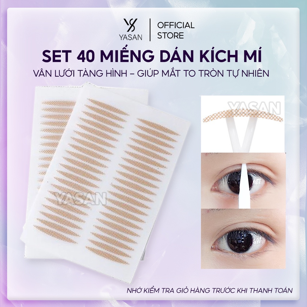 Miếng dán kích mí vân lưới siêu tàng hình set 40 cái dán tạo mí ren giúp đôi mắt to tròn tự nhiên Yasan