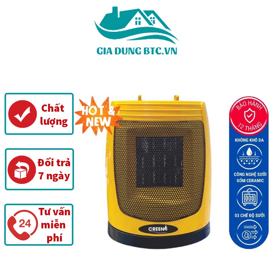 Máy sưởi gốm Ceramic CREEN không gây tiếng ồn, không khô, cảm biến tự ngắt, 3 chế độ sưởi - Quạt sưởi gốm ceramic
