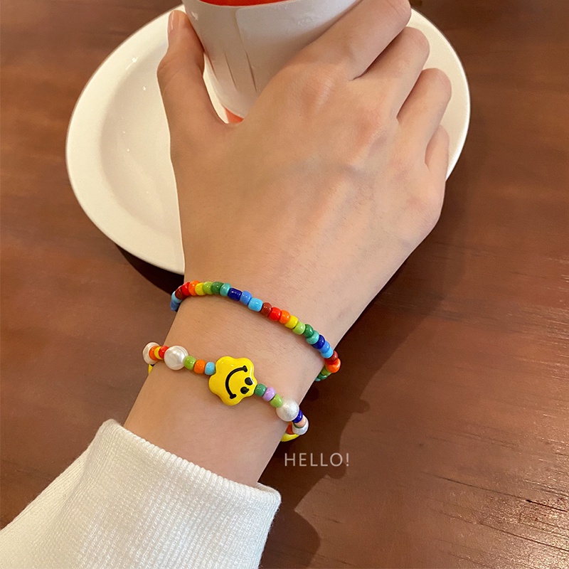 Vòng Tay Chuỗi Hạt Nhiều Màu Sắc Thiết Kế Mặt Hình Mặt Cười/Đám Mây Dễ Thương