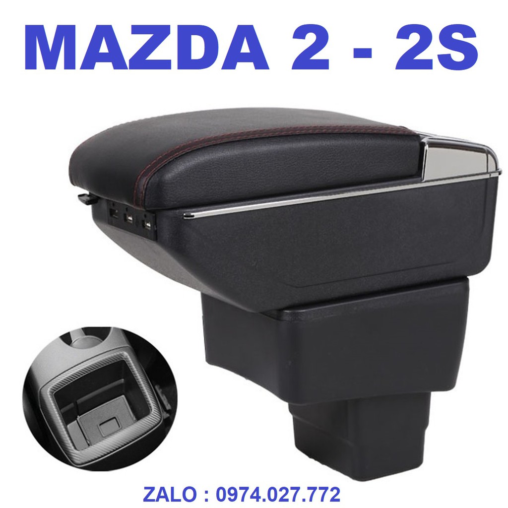 Hộp tỳ tay xe MAZDA 2 - MAZDA 2S cao cấp tích hợp 7 cổng sạc USB - Bảo hành 12 tháng