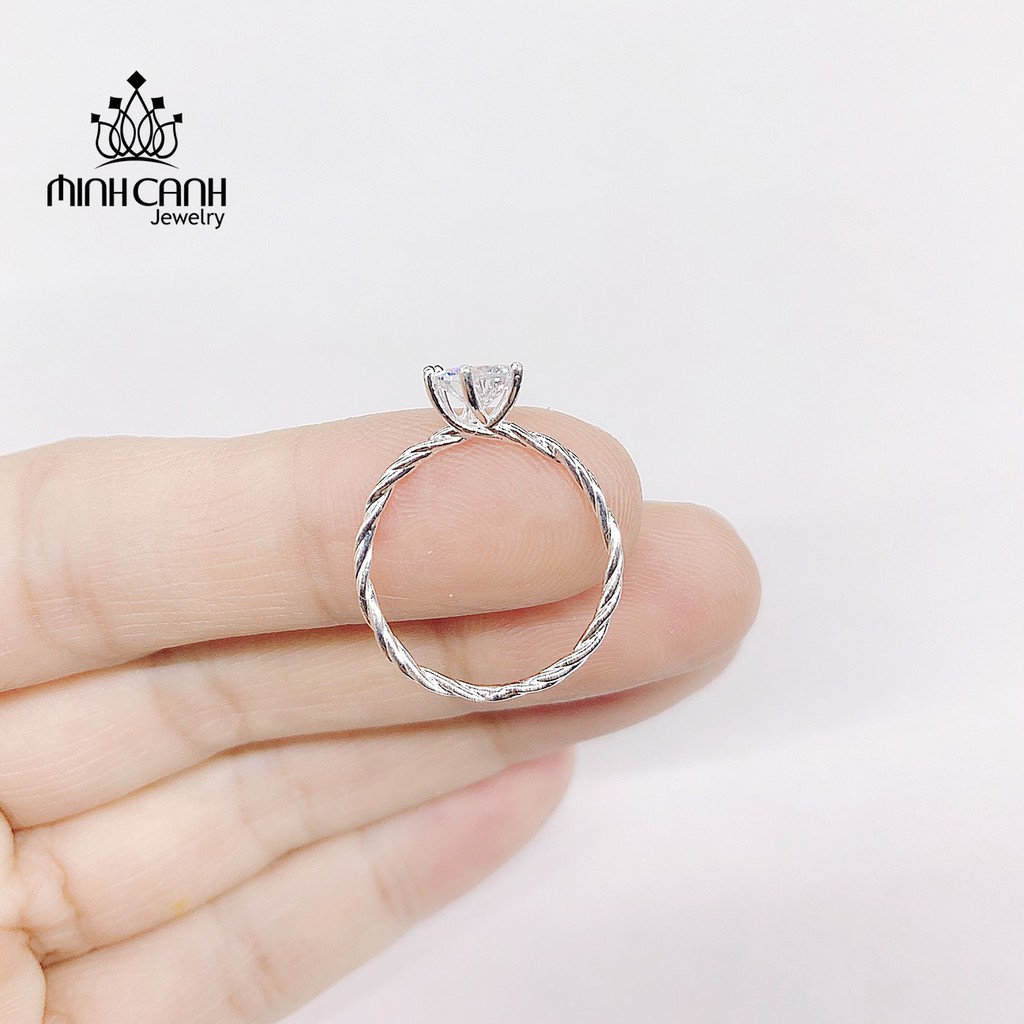 Nhẫn Bạc Nữ Minh Canh Jewelry Xoắn Đính Đá Tròn