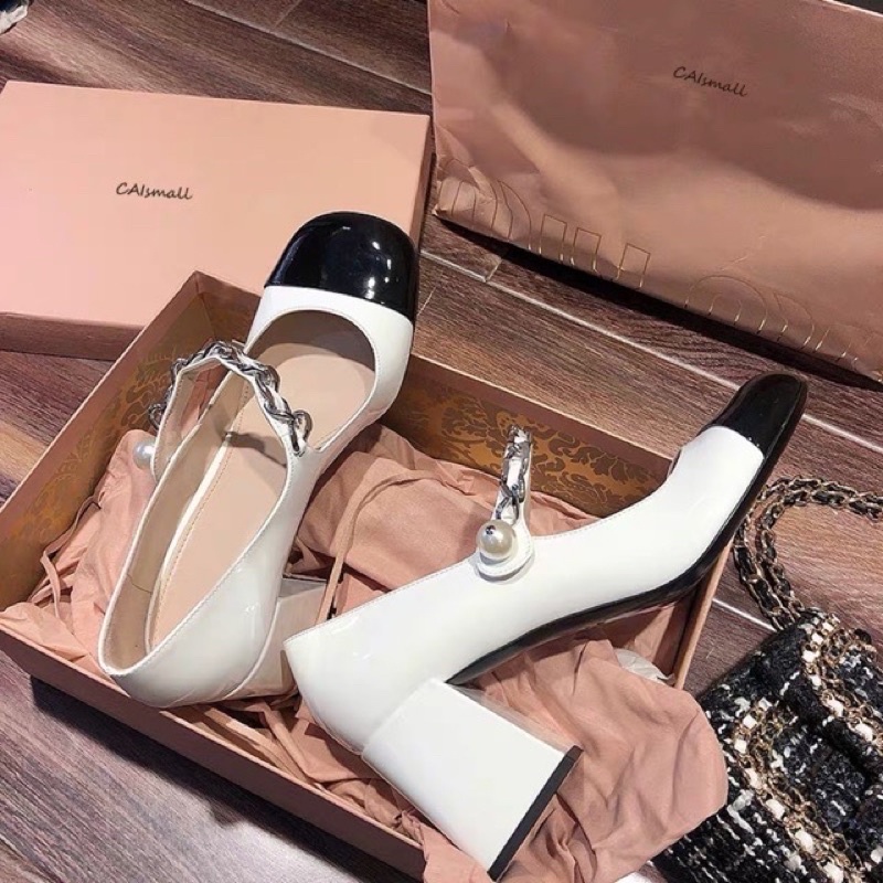 Giày cao gót nữ MIUMIU xuất xịn loại 1 Hàn Quốc đế vuông phối màu order