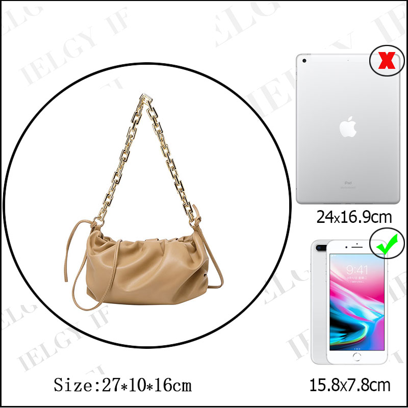 Túi Đeo Vai Hình Đám Mây Xếp Ly Màu Trơn Phong Cách Hàn Quốc Thời Trang IELGY