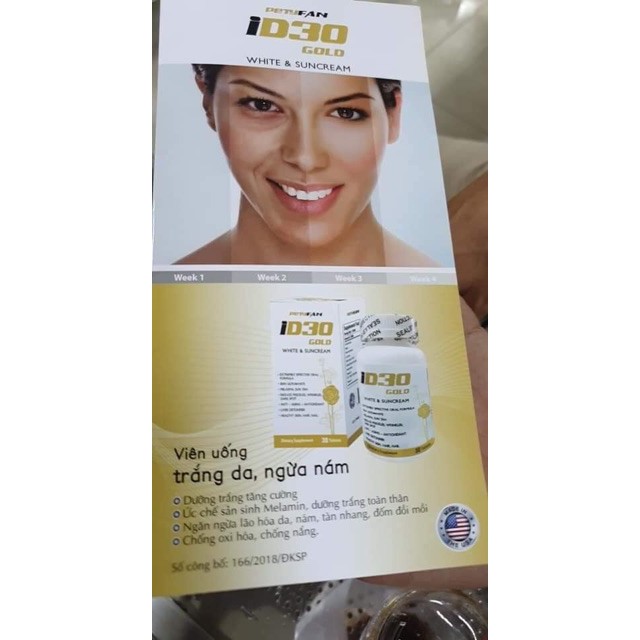 Viên Trắng Da, Chống Nắng PETYFAN ID30 GOLD -30 Viên , Nhập Khẩu USA