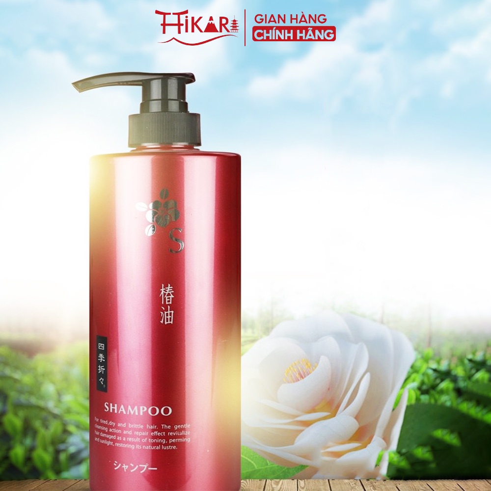 Dầu gội chiết xuất hoa trà Kumano Tsubaki Camellia Shampoo (không Silicone) 600ml phục hồi tóc hư tổn