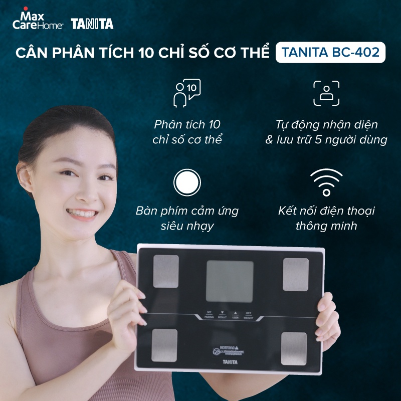 Cân điện tử kết nối điện thoại thông minh, phân tích 10 chỉ số cơ thể Tanita BC402 Nhật Bản chính hãng