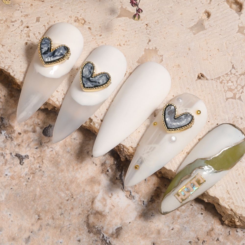 10 Cái Vỏ 3D Tương Lai|Hình Dán Trang Trí Móng Tay Hình Trái Tim|Phụ Kiện Trang Trí Móng Tay Họa Tiết Đá Cẩm Thạch Màu Gradient Bằng Hợp Kim