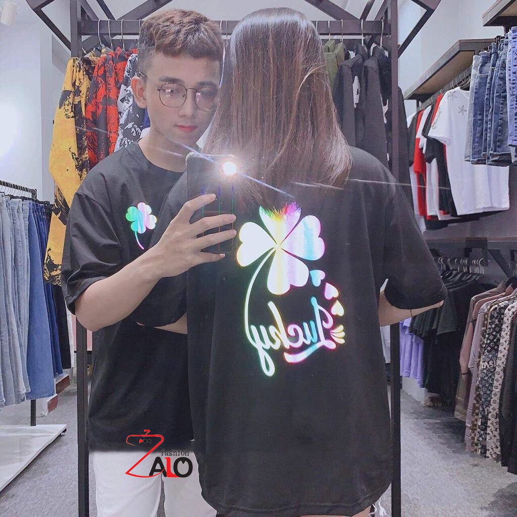 Áo Thun Phản Quang Cỏ Bốn Lá Form Rộng Tay Lỡ ATPQ04 Nam Nữ Phản Quang Đa Sắc- AQ STORE