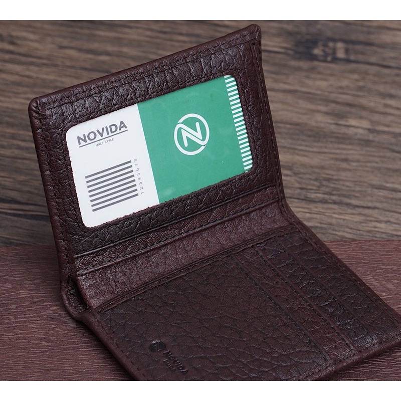 Ví Nam Mini Da Ý Cao Cấp Nhập Khẩu Nguyên Tấm Novida - Màu Nâu