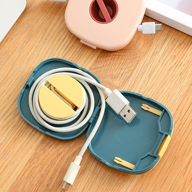 Hộp đựng dây cáp sạc dữ liệu điện thoại dạng xoay thu gọn vào mở rộng ra có giá đỡ điện thoại đa năng