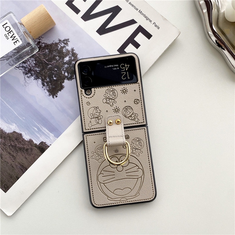 Ốp Điện Thoại Da PU Họa Tiết Hoạt Hình Doraemon Dễ Thương Có Giá Đỡ Cho Samsung Galaxy Z Flip 4 3 2 1 Samsung Z Flip3 5G