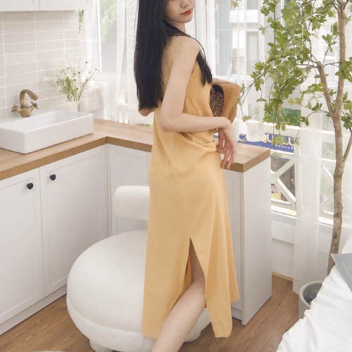 Đầm cỏ thiết kế chất liệu linen
