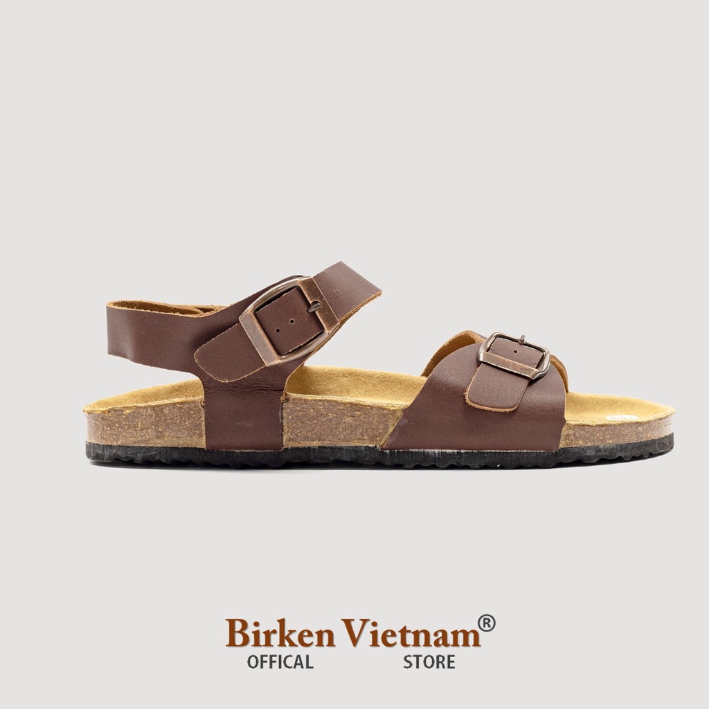 Mã D23 Sandal DA BÒ Đế Trấu Quai Ngang Unisex Birken Vietnam Bioline