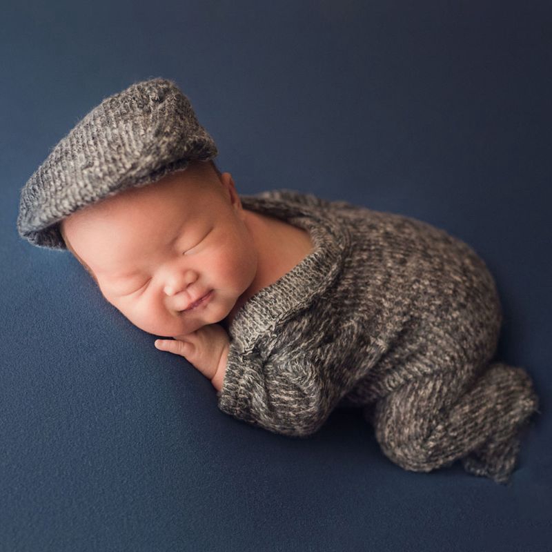 Mary☆2Pcs Newborn Photography Props Suit Romper Hat Set Long Sleeve Jumpsuits Outfit