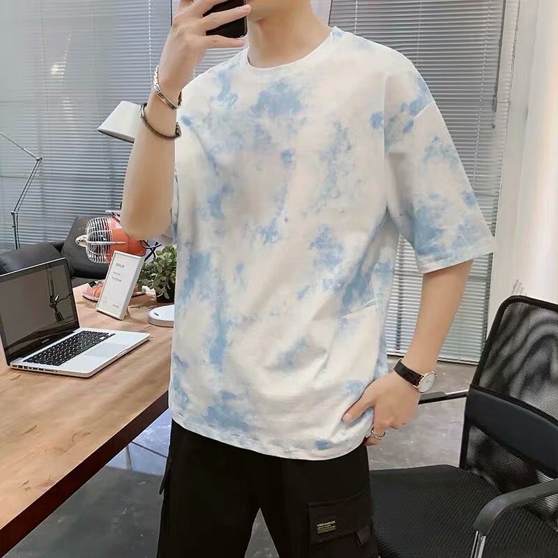Áo thun tay ngắn cổ tròn họa tiết màu loang thời trang cho nam