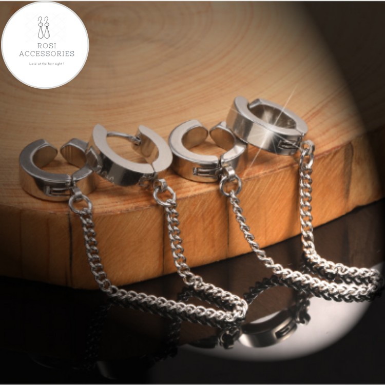 Khuyên Tai Nam Double Rings Chain Earrings/Earcuffs (giá 1 chiếc)