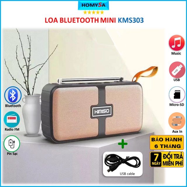 Loa bluetooth mini KMS303 SUNTEK KIMISO bass mạnh loa máy tính nghe nhạc mp3 đài fm aux đọc thẻ nhớ cuộc gọi 3W