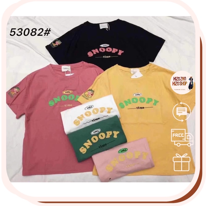 53082.ÁO PHÔNG ÁO THUN/ÁO PHÔNG NỮ/ÁO THUN NỮ/ ÁO COTTON CHỮ SNOOPY TAY NGẮN PHOM RỘNG