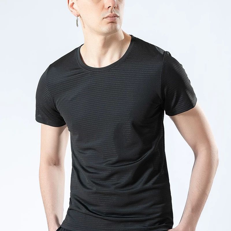 Áo Thun Thể Thao Tay Ngắn Size Lớn Vải Lụa Lạnh Thoáng Khí Nhanh Khô Cho Nam