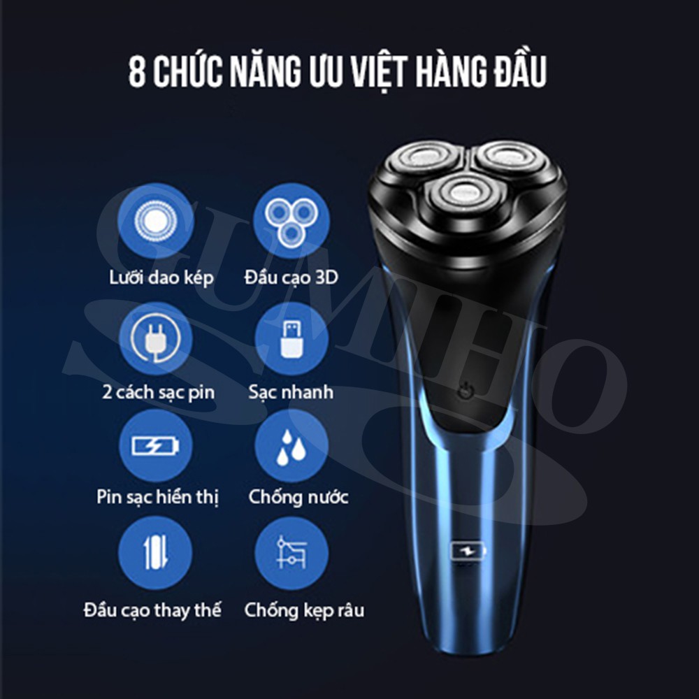 Máy Cạo Râu Đa Năng ✅ FreeShip ✅ Flyco FS197VN 3 Lưỡi Kép Thân Máy Kháng Nước Sạc Nhanh 1 Giờ Hàng Chính Hãng - Gumihos