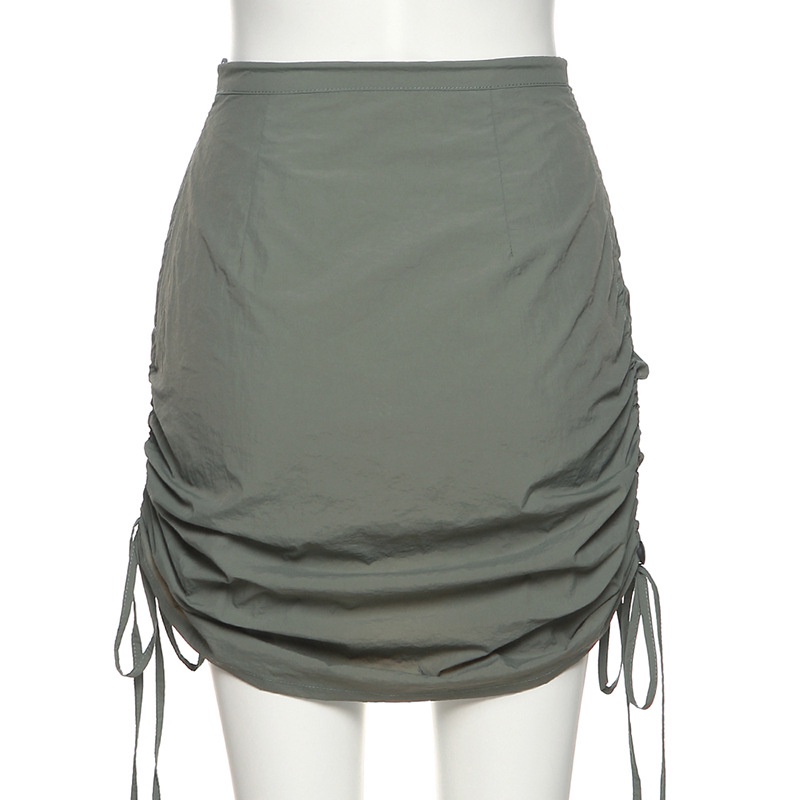 Chân Váy Xếp Ly Lưng Cao Phối Dây Rút Và Khóa Kéo Thời Trang Cho Nữ