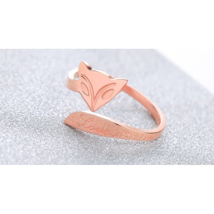 nhẫn titan cao cấp hồ ly màu vàng hồng - truy tìm tình yêu - tặng hộp đựng xinh xắn