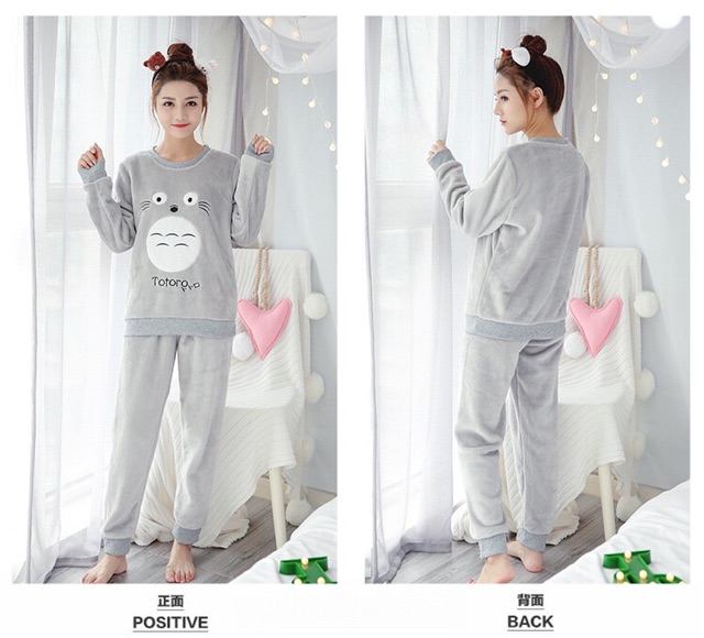 BỘ QUẦN ÁO NGỦ TOTORO LÔNG MỊN CÓ CHỮ TOTORO