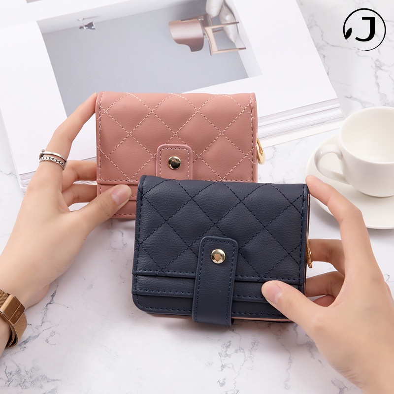 Ví da PU dáng ngắn cầm tay gập đôi có khóa kéo mini đựng thẻ tiền xu tiền mặt phong cách Hàn Quốc cao cấp cho nữ