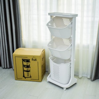 Giá, kệ nhựa plastic 3 tầng đựng đồ cho bé, đồ nhà tắm có thể tháo rời, khung xe chắc chắn, 4 bánh xe quay 360 độ
