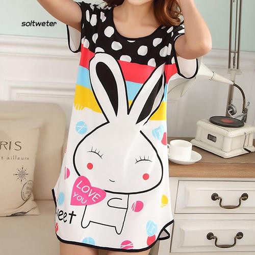 Áo ngủ tay ngắn họa tiết chấm bi hình thỏ dễ thương cho nữ | BigBuy360 - bigbuy360.vn