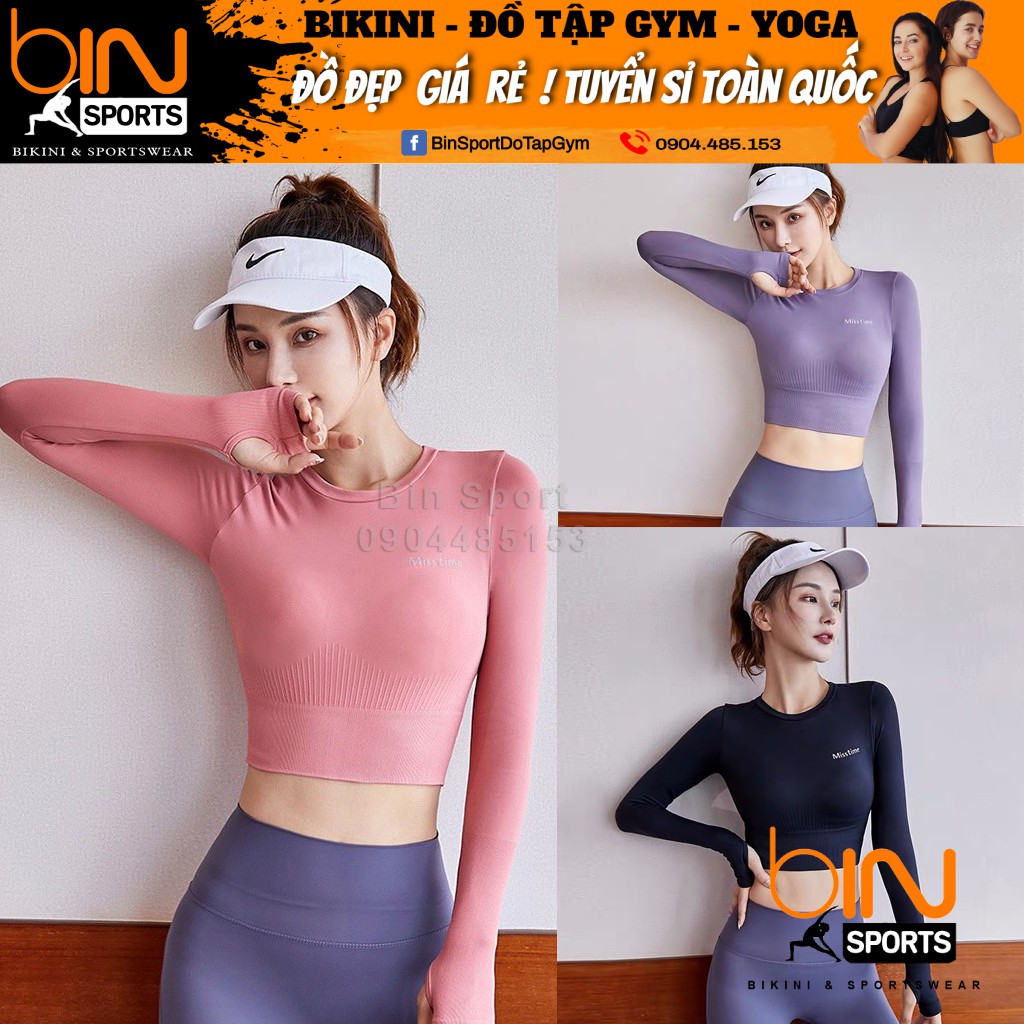 Áo Croptop Tập Gym Yoga Nữ Misshine Vải Dệt Kim Dài Tay Ôm Sát Body Tôn Dáng Bin Sports A107