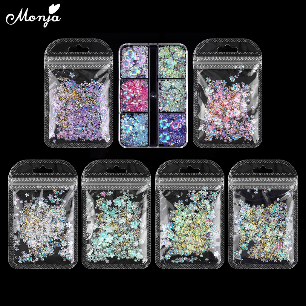 MONJA Hạt Kim Loại 6 Màu Đính Trang Trí Móng Tay 3D