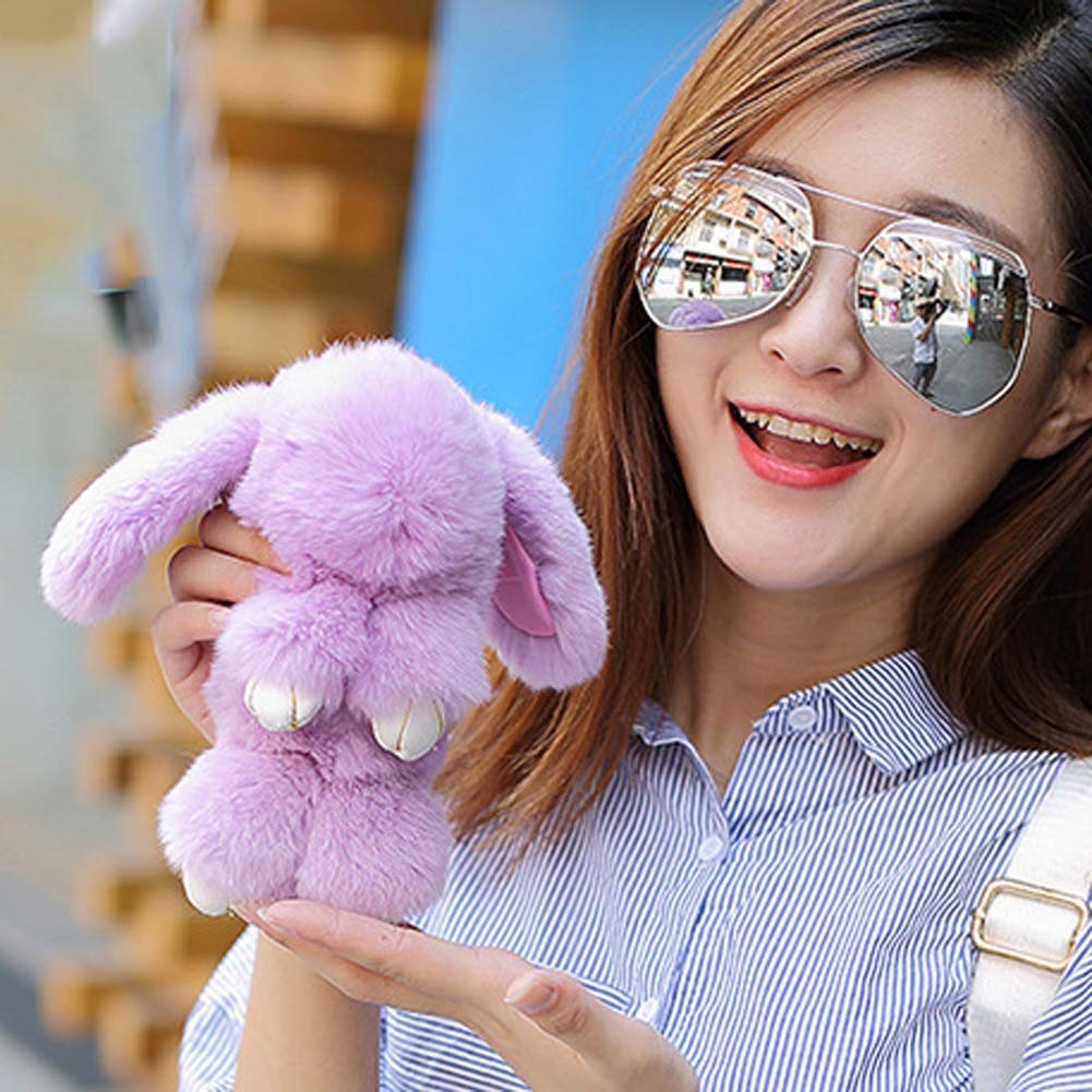 Lanfy1 Quả Cầu Lông Xù Hình Thỏ Xinh Xắn Gắn Móc Khóa