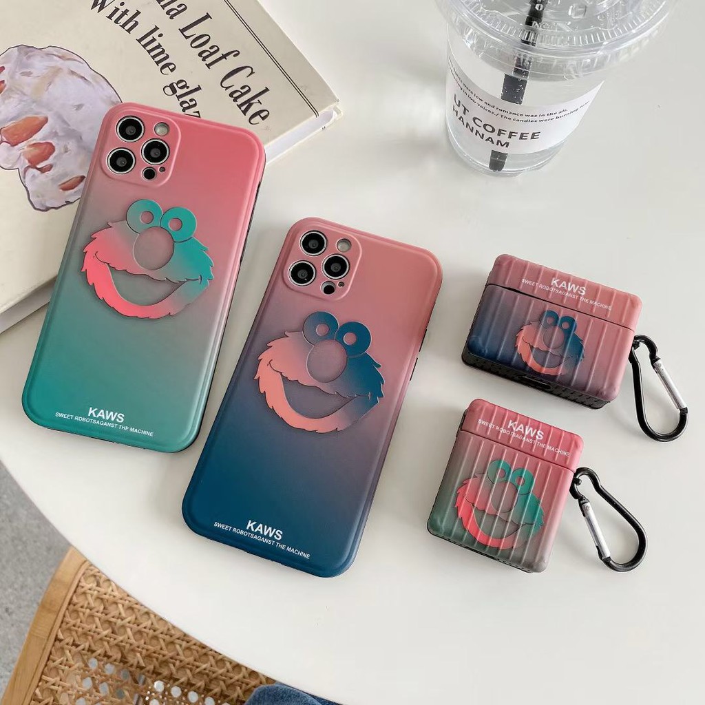 Vỏ Bảo Vệ Hộp Sạc Tai Nghe Airpods 1 / 2 / Pro Hình Kaws Sesame Street Màu Gradient Ốp | BigBuy360 - bigbuy360.vn